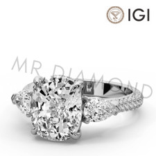 IGI 4.1 CT F VS2 Cushion Cut Lab Grown Diamond Engagement Ring 14k White Gold