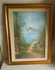 Rudolph Bayer Quadro dipinto tela 90x70 painting vintage paesaggio di collina 