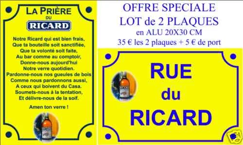 LOT 2 PLAQUES PUBLICITÉ PASTIS RICARD RUE + PRIERE ALU