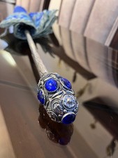 Antique Style Umbrella Ornate Metal Handle Blue Cabochons Victorian Style