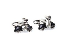 Vintage Silver Tone Black Enamel Vespa Scooter Cufflinks Detailed 3D Retro Pair