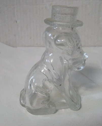 Vintage 1940s Glass Dog Figurine Candy Container T.H. Stouch Co. Hollow Clear
