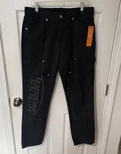 Von Dutch Jeans Men’s Size 38x30 Double Knee Flying Eye Patch 100% Cotton Black