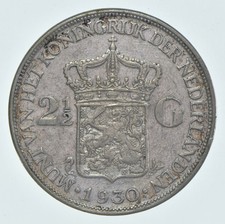 SILVER - WORLD COIN - 1930 Netherlands 2 1/2 Gulden - World Silver Coin *485