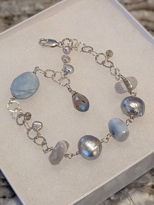 925 Sterlingsilber 7,25'' echtes Südsee & Keshi Perle verstellbares Armband