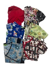 Scrub Tops Lot Of 6 Women XS Multicolor V-Neck Holiday Floral Nurse