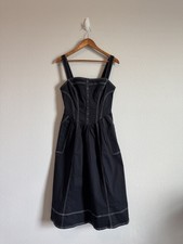 Anthropologie Pilcro Square Neck Bustier Denim Midi Dress in Onyx Black Size M