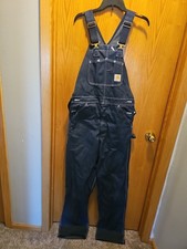 VTG R08 DNM Original Carhartt Blue Denim Bib Overalls 32x34 Made In USA RARE