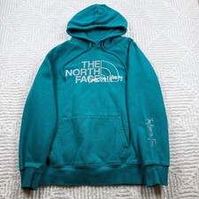 The North Face Teal Graphic Hoodie Womens Medium Pullover "Never Stop Exploring"