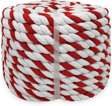 Cotton Rope 3/4 inch x 100 feet - 3 Strand Twisted in x 100 ft, Red/White