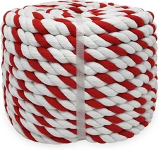 Cotton Rope 3/4 inch x 100 feet - 3 Strand Twisted in x 100 ft, Red/White 