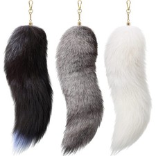 3 Pcs Therian Fluffy Tail Keychain Real 15.7 Inch Soft Fur Fox Tail Keychain ...