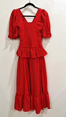 Spanish Flamenco Maxi Dress XS Creaciones Roal Sevilla Red Polka Dot Milkmaid