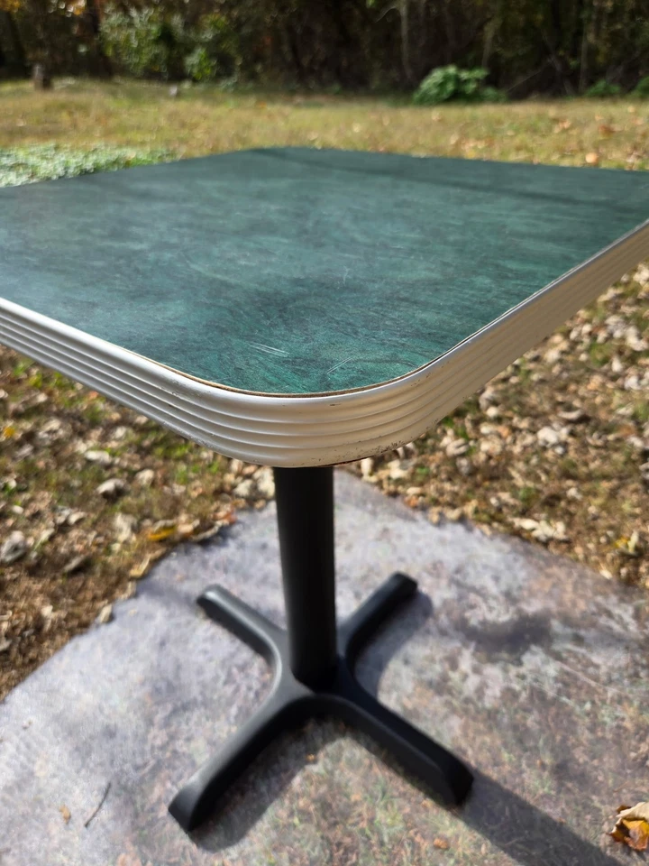 Vtg Green Formica Table with Chrome MCM Retro 24" Square Height 29 3/4" - Image 3 of 4