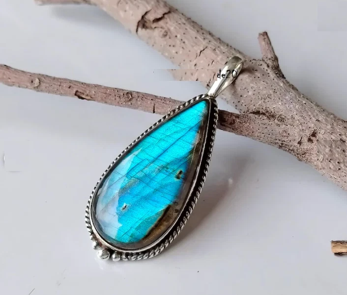 Colgante Labradorita Flash Azul: Colgante Mujer Plata de Ley 925 Hecho a Mano SD45 Foto 3 de 3