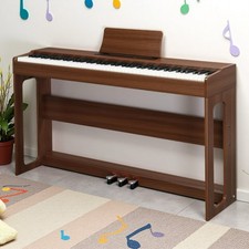 88-Key Full Size Fully Weighted Digital Piano Keyboard Set - Dark Walnut 3-Pedal