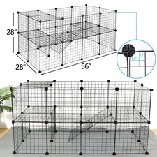 36" Pet Playpen Cable Ties Metal Wire Bunny Apartment Style Two Storey Pet Cage
