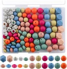 120Pcs Multicolor 12mm 15mm Silicone Beads for Keychain Making, 14mm Hexagon Bea