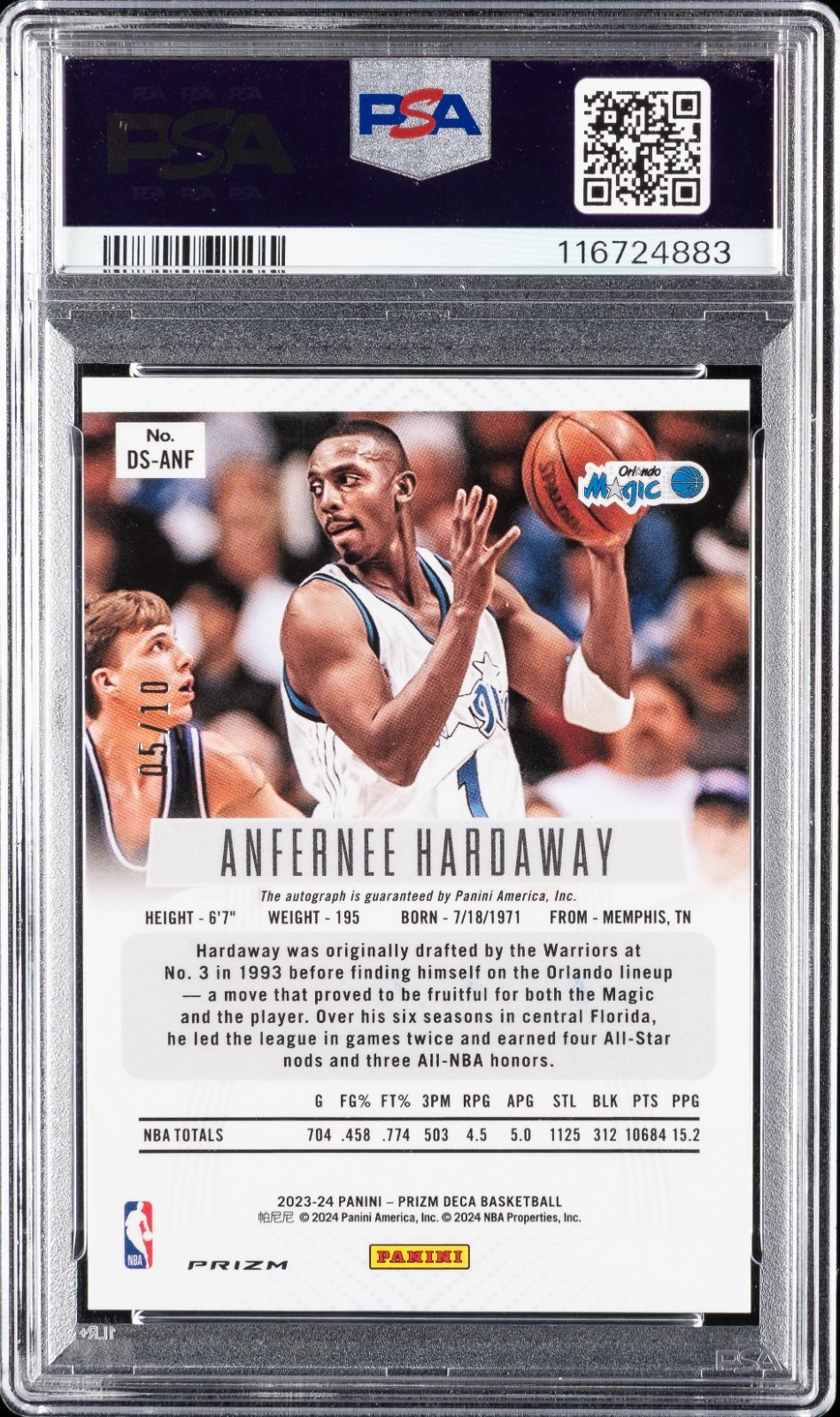 2023 Prizm Deca Anfernee Hardaway Signature Gold Shimmer FOTL PSA 9 Auto 10 /10 view 2