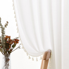 Spwiy Natural Ivory Boho Linen Curtains 84 Inches Long For Bedroom 2 Panels