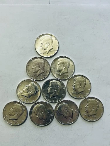 1964 Unc. Kennedy Half Dollars, 90% SILVER 10 Coin Lot