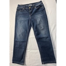 Chicos Platinum Ultimate Fit Jeans Size 1 Dark Wash Embellished Straight Leg