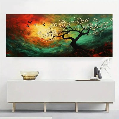 Panoramic Japanese-Inspired Cherry Painting Canvas Wall Art Home Décor Picture