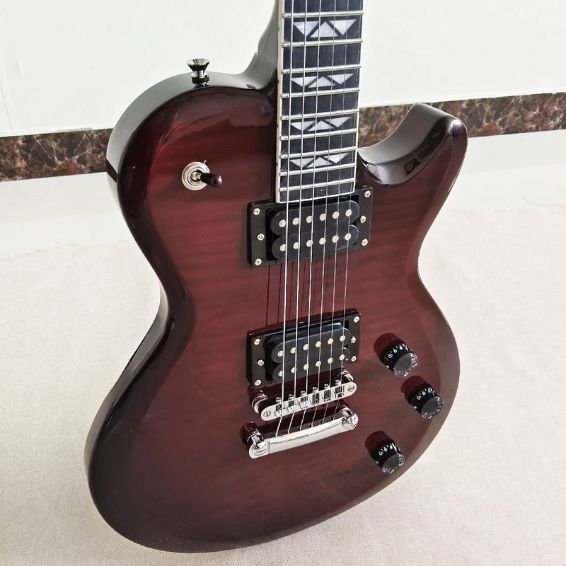 Red Electric Guitar Mahogany BD Rosewood FB Flame Maple Top Abalone Inlay Set In