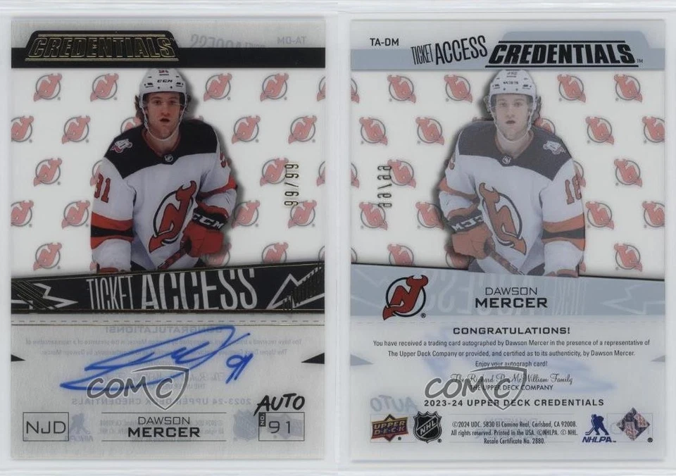 2024 Upper Deck Credentials Update Acetate Ticket Access /99 Dawson Mercer Auto - Image 3 of 3