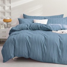 Duvet Cover Queen Size Blue - 3PCS Boho Striped Duvet Cover Set Polyester Tuf...