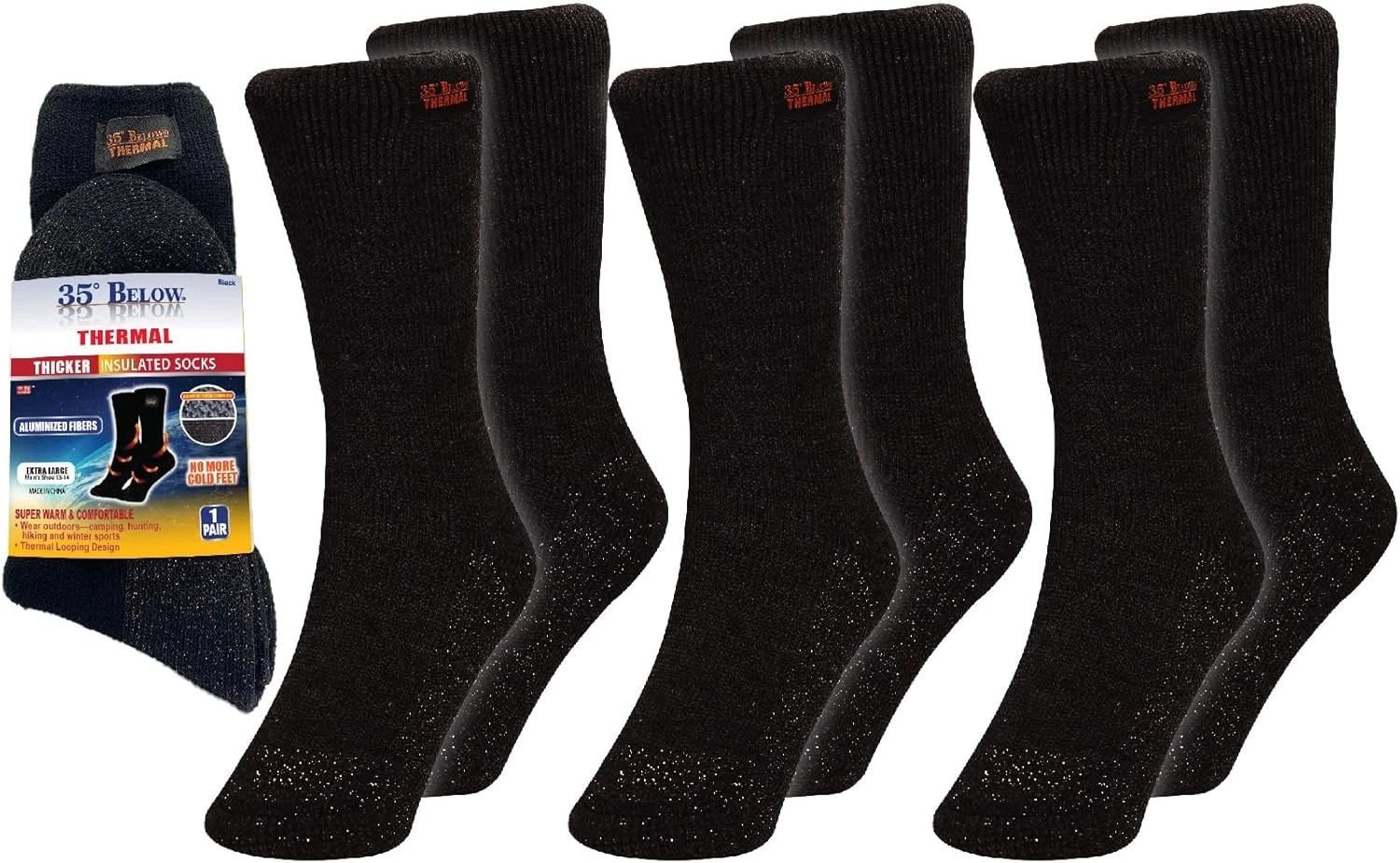 35° BELOW Thermal Insulated 1 or 3 Pk Socks for Men Large, 3 Pairs (Black)