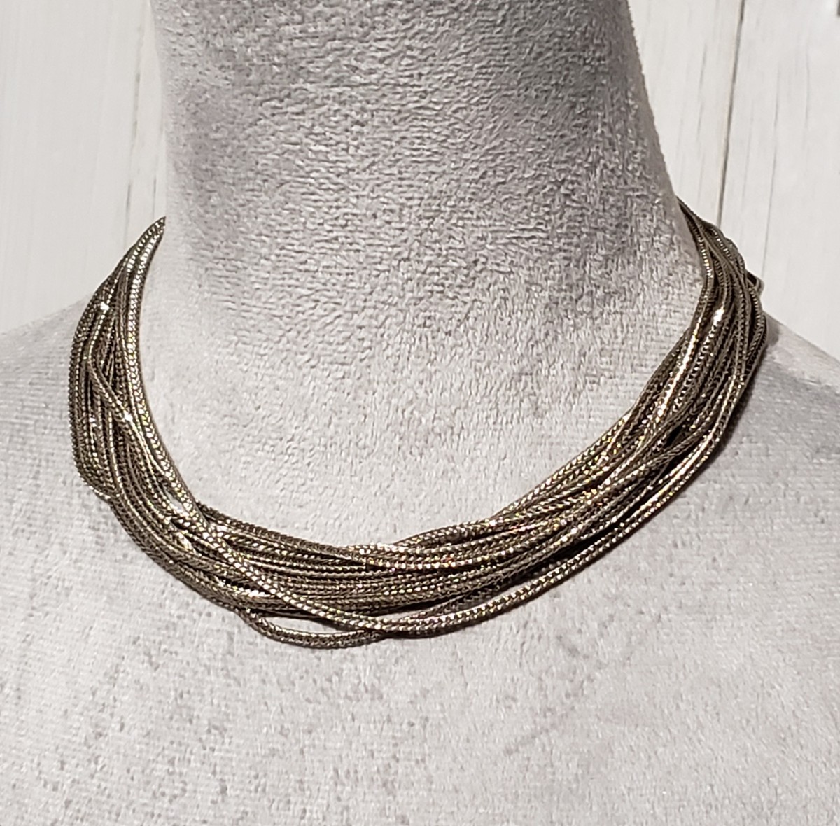 Silver Multi Strand Layered Choker Necklace Statement Boho 