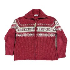 Tiara International Red Fair Isle Zip Cardigan Sweater Women M