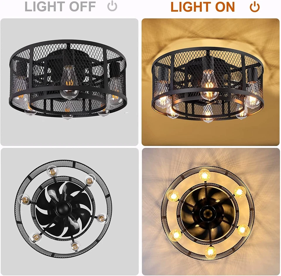 Cage Ceiling Fan with Light - 21'' Farmhouse Flush Mount Ceiling Fan Remote C... - Image 3 of 4