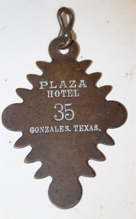Gonzales Texas TX antique brass key fob Plaza Hotel 35