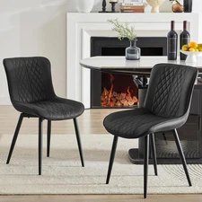 2pcs Dining Chairs  Leather Kitchen Chairs with Metal Legs Upholstered Chairs e