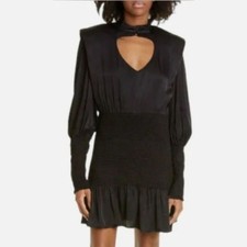 Farm Rio Black Long Sleeve Mini Dress Size S – Heart Cutout Front, Smocked Waist