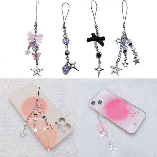 4Pcs Cute Bowknot Star Pendants Y2K Phone Charm Straps Lanyard Purse Accessories - Zdjęcie 2 z 8