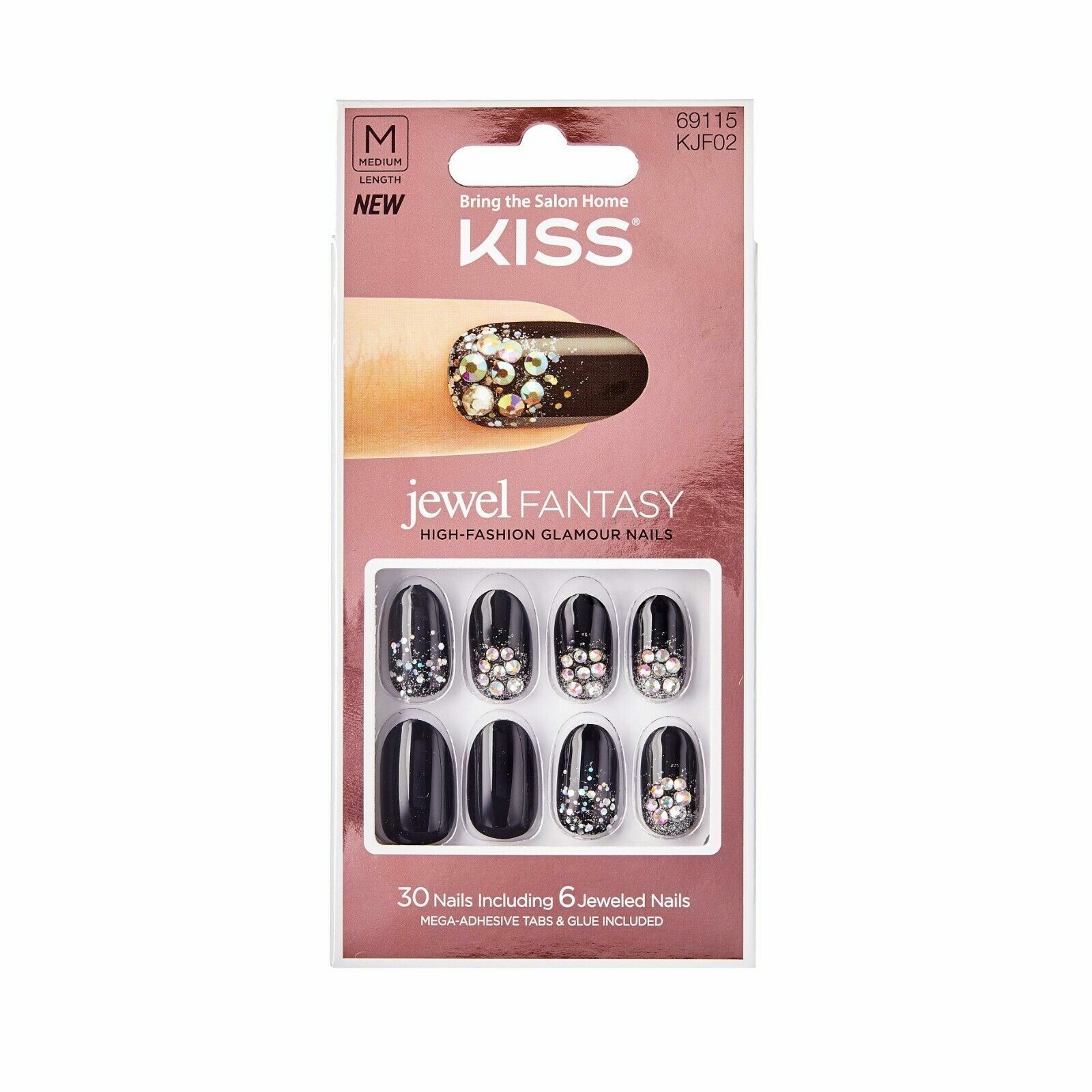 KISS JEWEL FANTASY 30pc Set MEDIUM LENGTH GLAMOUR NAILS Glue-On Nails YOUR GRACE
