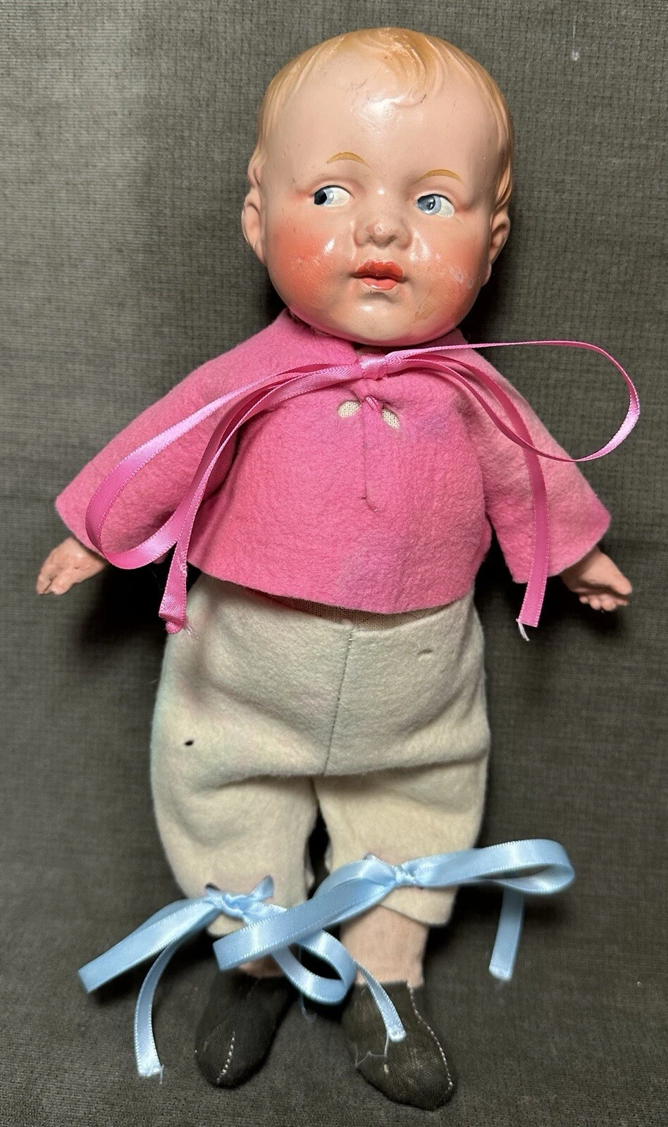 vintage grumpy composition stuffed doll side glancing eyes 