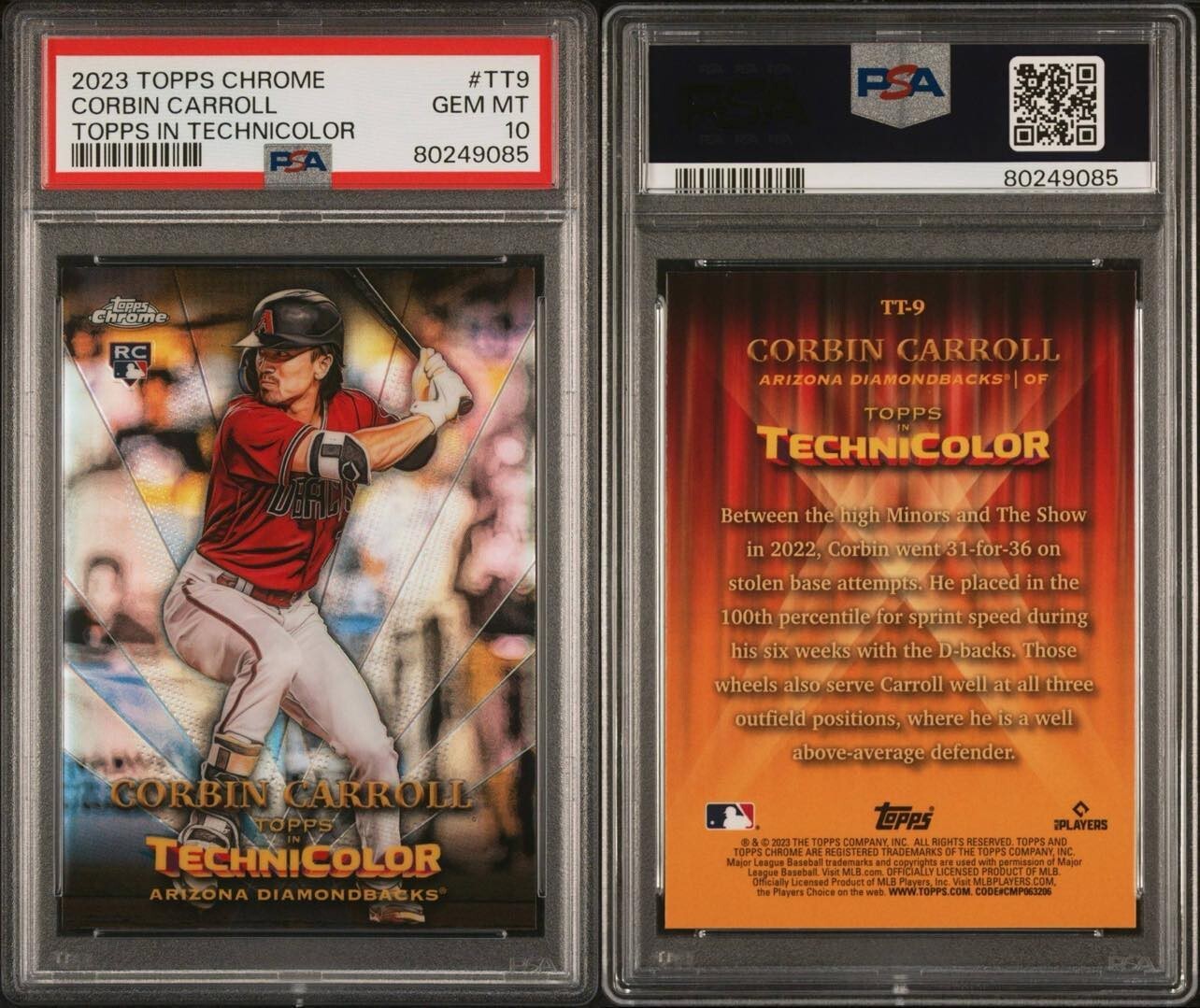 Corbin Carroll RC, Topps in Technicolor #TT9 - 2023 Topps Chrome - PSA 10 GEM MT