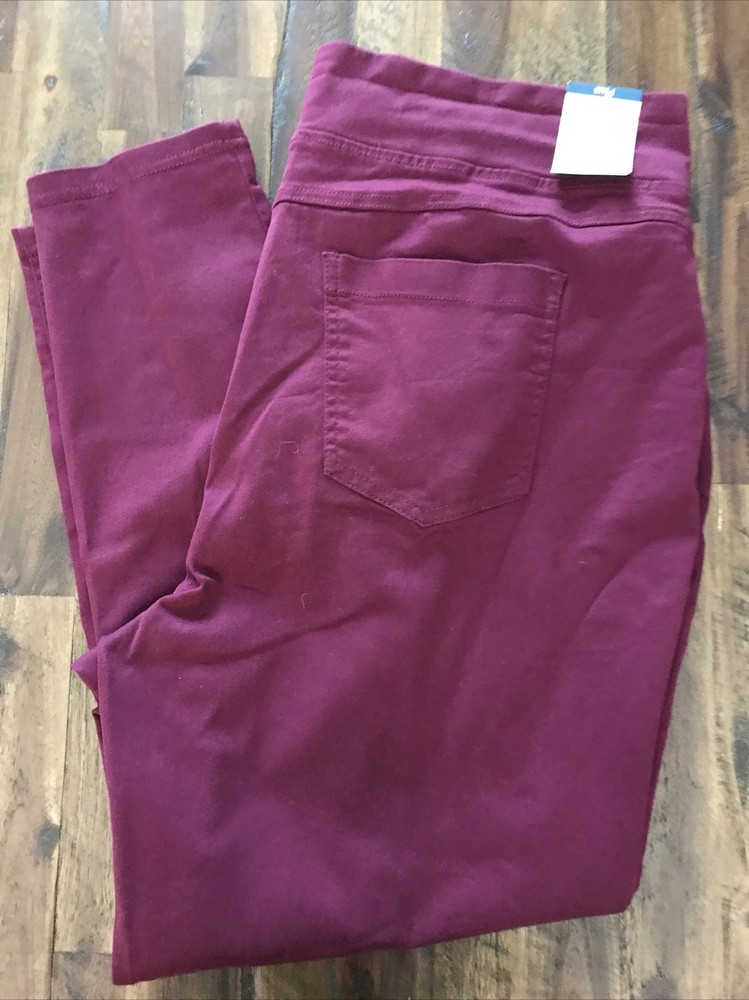 Terra & Sky Womens 1X Plus Tag color RED *Maroon Skinny MIDRISE Pullon Pants NWT