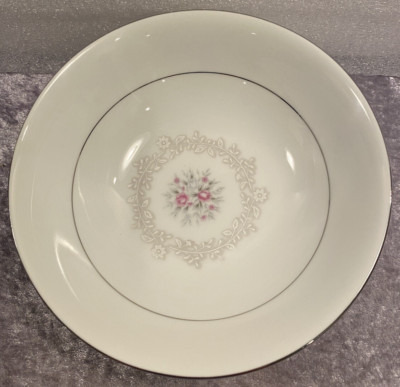 (4) NASCO Sweet Afton 6-3/8'' Cereal Bowl. Pink Flowers, Titanium Trim.