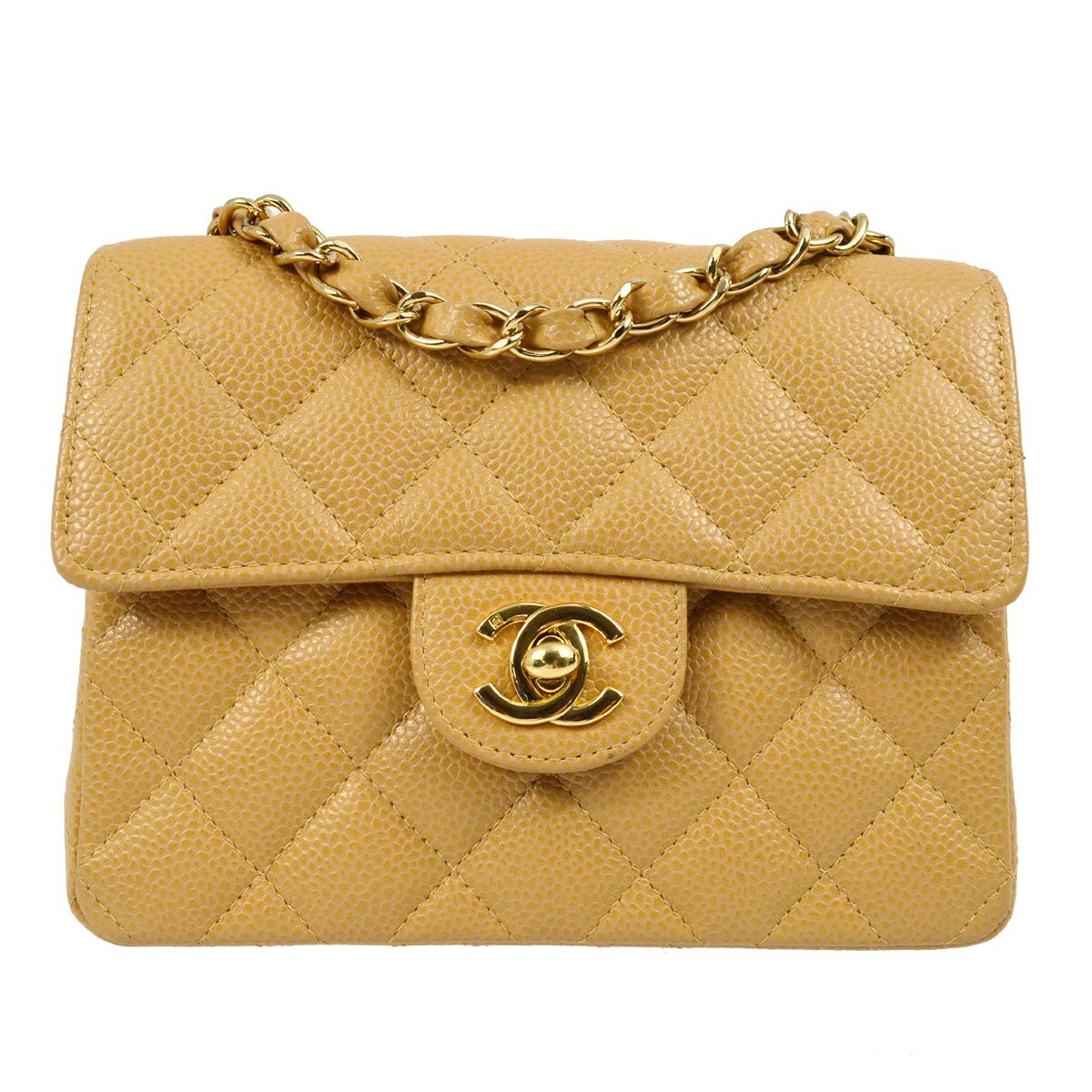 Chanel Beige Calfskin Mini Classic Square Flap Shoulder Bag