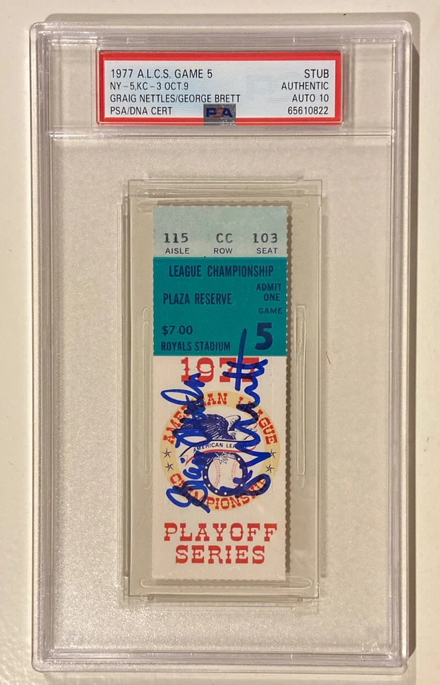1977 Graig Nettles George Brett Signed Baseball Ticket ALCS PSA/DNA 10 Certified - Image 3 of 4