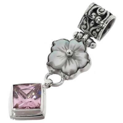 925 Silber Rosa Quarz Perlmutt Muschel Plumeria Blume Anhänger, 1 3/4''