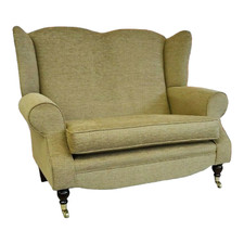 Wing Back Queen Anne Cottage Two Seater Sofa in Golden Brown  Basketweave Fabric