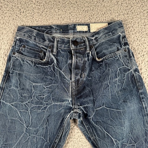 All Saints Selvedge Denim Japanese Jeans Men 29 Blue Lightening Crinkle Effect - Picture 5 of 16