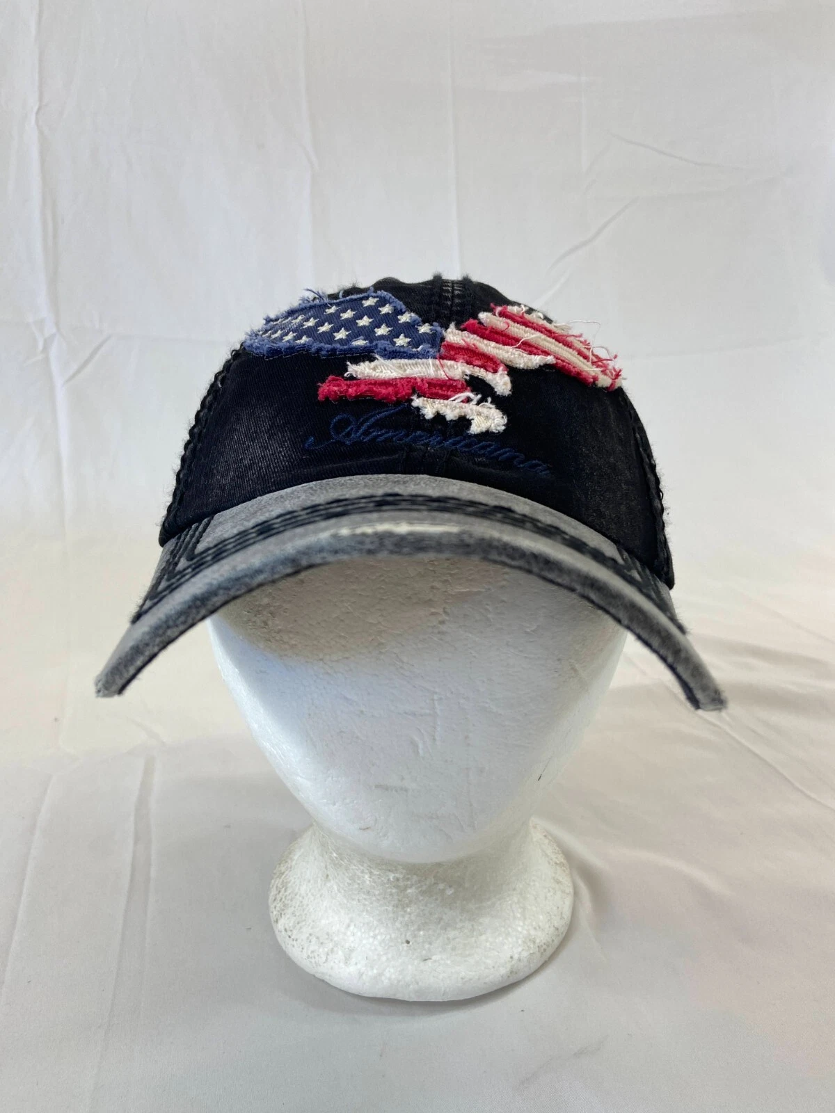 Womens Eagle American Flag Baseball Cap Buckleback Hat Black One Size Kbethos