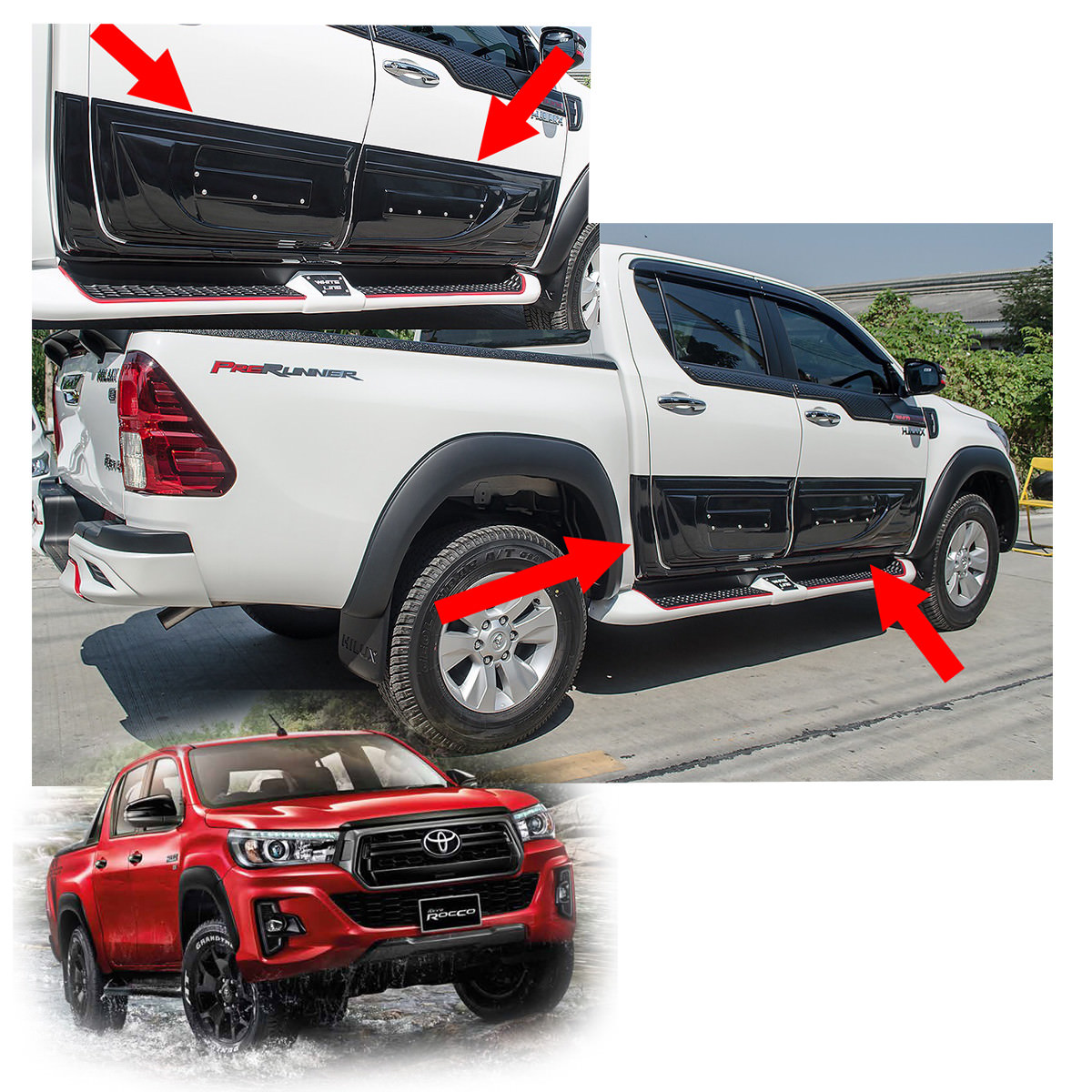 Side Body Cladding Cover Trim Matte Black For Toyota Hilux Revo